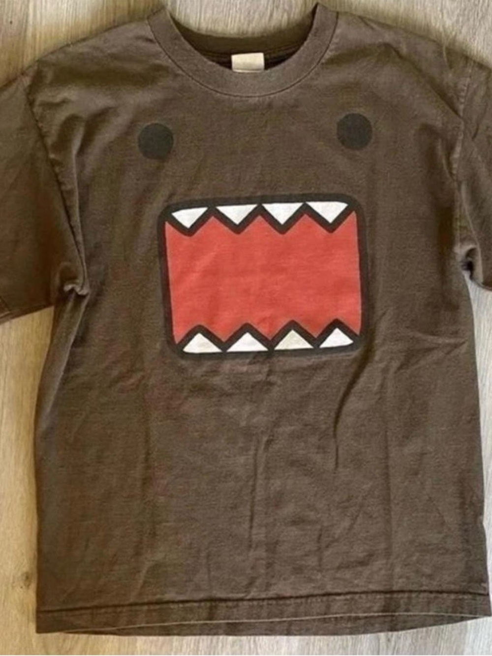 Brown Graphic Monster Tee with Red Mouth